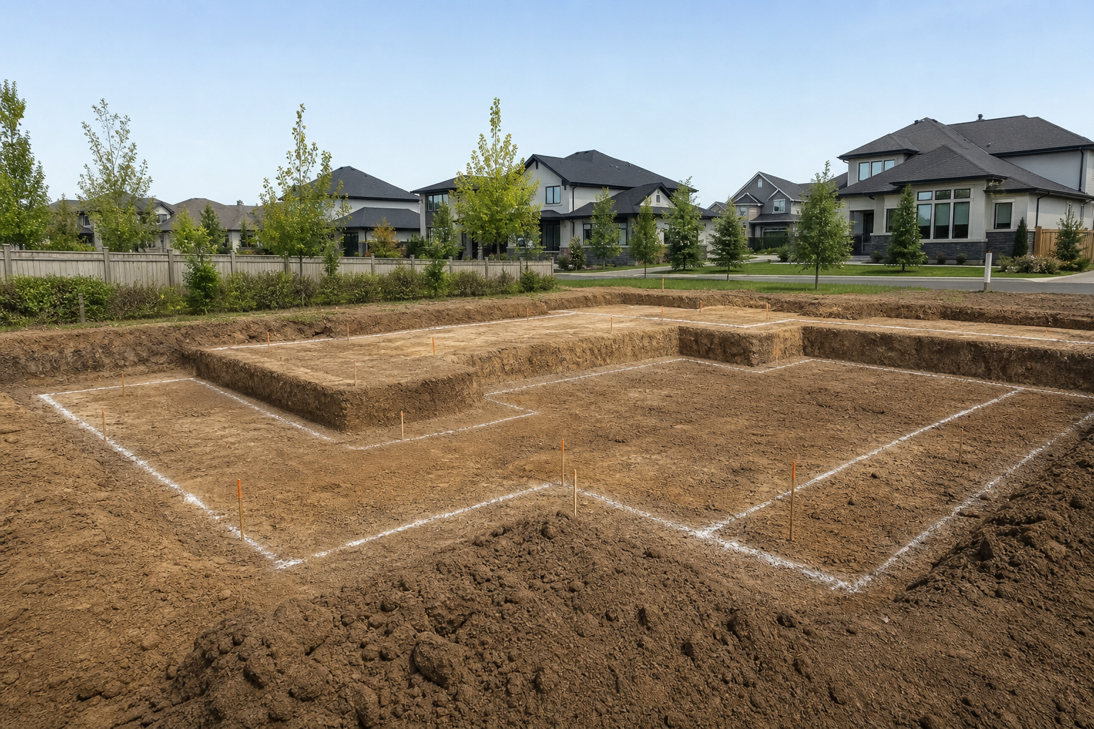 Rendu 3D — excavation du lot pour la future maison.